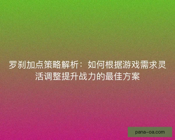 罗刹加点策略解析：如何根据游戏需求灵活调整提升战力的最佳方案
